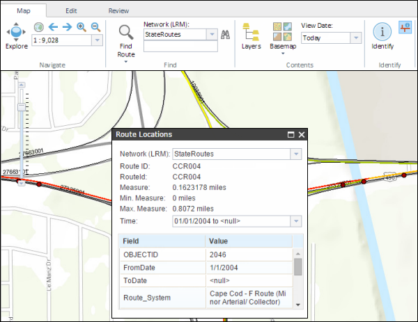 The result of the Identify Route Locations tool